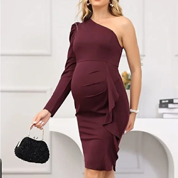 size 16 holiday dresses PinkBlush Red Lace Overlay Maternity Maxi Dress main image 0